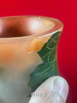 Grand Vase Art Nouveau En Pâte de Verre Peint Signé LEUNE 41 cm