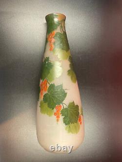 Grand Vase Art Nouveau En Pâte de Verre Peint Signé LEUNE 41 cm