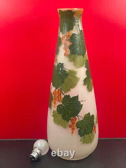 Grand Vase Art Nouveau En Pâte de Verre Peint Signé LEUNE 41 cm