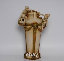 Grand Vase Art Nouveau Royal Dux Bohemia Decor Amour Et Tete De Belier C2496