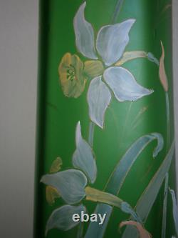 Grand Vase Art Nouveau Verre émaillé décor 1900 Floral Iris Ancien