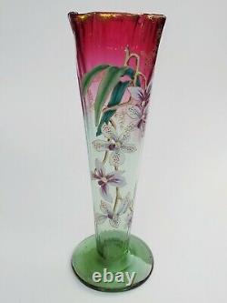 Grand Vase Émaillé Art Nouveau, Décor d'orchidées, Dans Le Style de Legras
