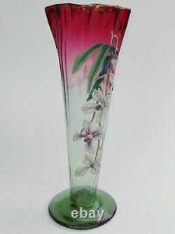Grand Vase Émaillé Art Nouveau, Décor d'orchidées, Dans Le Style de Legras