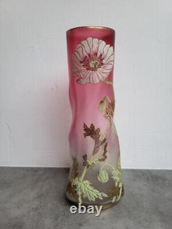 Grand Vase En Verre Emaille Art Nouveau 1900