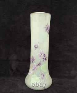 Grand Vase Legras émaillé décor violettes art nouveau verrerie Montjoye