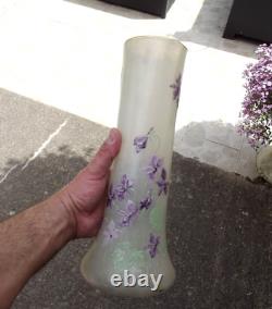 Grand Vase Legras émaillé décor violettes art nouveau verrerie Montjoye