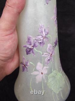 Grand Vase Legras émaillé décor violettes art nouveau verrerie Montjoye