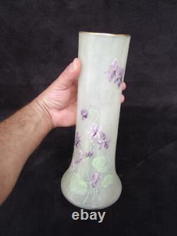 Grand Vase Legras émaillé décor violettes art nouveau verrerie Montjoye