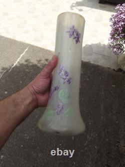Grand Vase Legras émaillé décor violettes art nouveau verrerie Montjoye