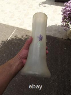 Grand Vase Legras émaillé décor violettes art nouveau verrerie Montjoye