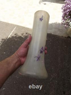Grand Vase Legras émaillé décor violettes art nouveau verrerie Montjoye