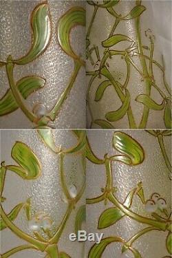Grand Vase Verre Emaille Ancien Art Nouveau Antique Enameled Glass Gui