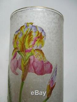 Grand Vase aux Iris dégagé à l'acide BACCARAT monture laiton Art Nouveau 1900