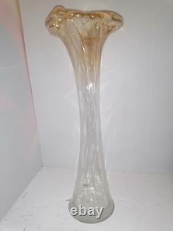 Grand Vase en Verre Soufflé Style Art Nouveau Teinte Ambrée 40 cm