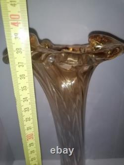 Grand Vase en Verre Soufflé Style Art Nouveau Teinte Ambrée 40 cm