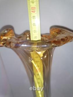 Grand Vase en Verre Soufflé Style Art Nouveau Teinte Ambrée 40 cm