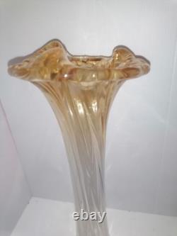 Grand Vase en Verre Soufflé Style Art Nouveau Teinte Ambrée 40 cm
