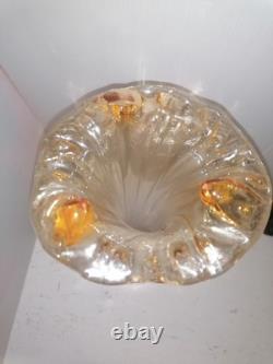 Grand Vase en Verre Soufflé Style Art Nouveau Teinte Ambrée 40 cm
