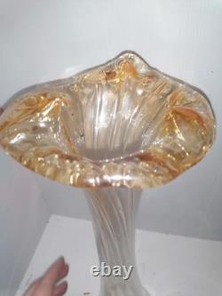 Grand Vase en Verre Soufflé Style Art Nouveau Teinte Ambrée 40 cm