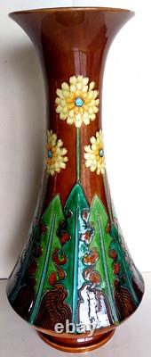 Grand Vase en barbotine Art Nouveau Majolica Jugendstil Massier Sarreguemines
