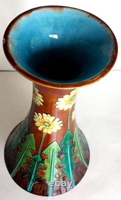 Grand Vase en barbotine Art Nouveau Majolica Jugendstil Massier Sarreguemines