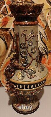 Grand Vase en céramique art nouveau Bodenbach Signé W Shiller & Sohn Japonisant