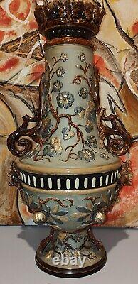 Grand Vase en céramique art nouveau Bodenbach Signé W Shiller & Sohn Japonisant