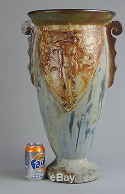 Grand vase Art Deco grès Femme nue art nouveau stoneware Roger Guerin Belgium
