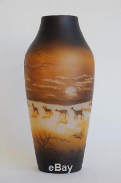 Grand vase D' Argental / Paul Nicolas / Saint Louis paysage d'hiver, signé