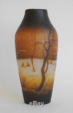 Grand vase D' Argental / Paul Nicolas / Saint Louis paysage d'hiver, signé