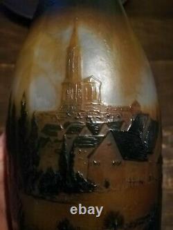 Grand vase D'argental paysage Paul Nicolas Art Nouveau scenic french cameo glass