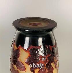 Grand vase Gallé en verre des Années 1930 Art Nouveau Nancy Glass Vase 52 cm