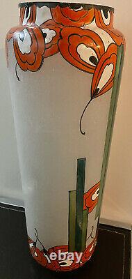 Grand vase LEUNE verre émaillé Art Déco Nouveau dlg Legras Daum Gallé 50 cm