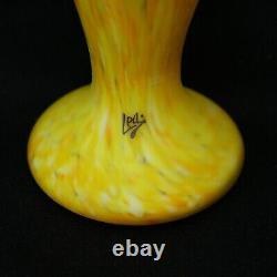 Grand vase Legras 34 cm en verre jaune signé Leg Art Nouveau Glass Glas vetro