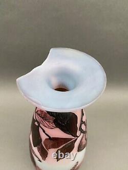 Grand vase Pâte de verre Dégagé à l'acide Signé de Vez Art Nouveau XXe H5016
