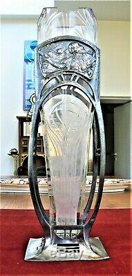 Grand vase WMF métal argenté cristal art nouveau jugendstil