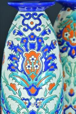 Grand vase ancien Art Nouveau Boch Frères BFK Keramis Email D69 Isnik Turc X 2