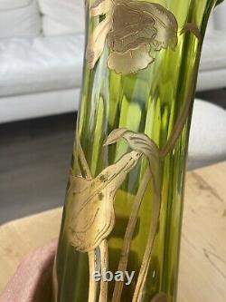 Grand vase ancien en verre émaillé doré époque art nouveau