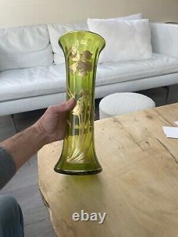 Grand vase ancien en verre émaillé doré époque art nouveau