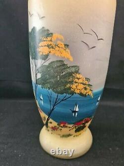 Grand vase art nouveau en verre peint Vase peint sur le thème du bord de mer