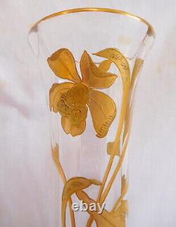 Grand vase aux iris en cristal de Saint Louis doré à l'or fin époque Art Nouveau