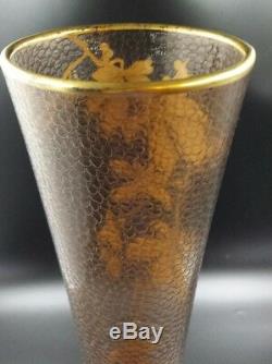 Grand vase cornet émaillé or taillé et guilloché Montjoye Legras art nouveau