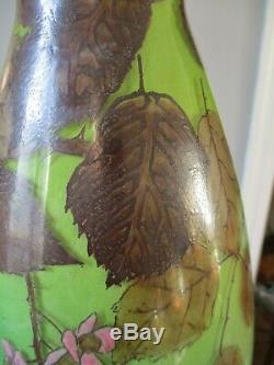 Grand vase émaillé de mûres Art Nouveau 1900 Legras signé Jem H 35 cm