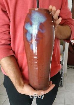 Grand vase oblong signé / grès émaillé rouge sang / DALPAYRAT SEVRES CHAPLET