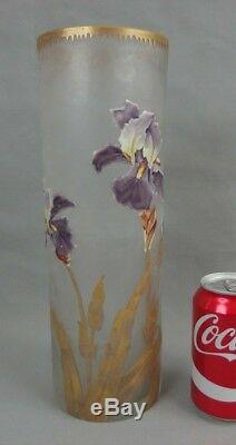 Grand vase rouleau Legras Montjoye en cristal émaillé art nouveau 1900 iris