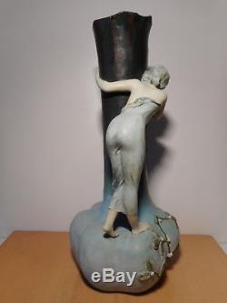 Grand vase statue sculpture terre cuite art nouveau A DE RANIERI décor femme gui
