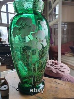 Grand vase verre émaillé Legras décor de pavots art nouveau art déco
