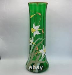 Grand vase verre soufflé émaillé décor de jonquilles Legras Montjoye Art Nouveau