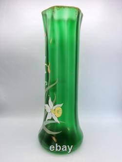 Grand vase verre soufflé émaillé décor de jonquilles Legras Montjoye Art Nouveau