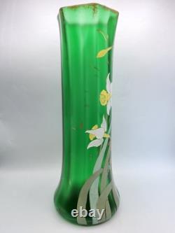 Grand vase verre soufflé émaillé décor de jonquilles Legras Montjoye Art Nouveau
